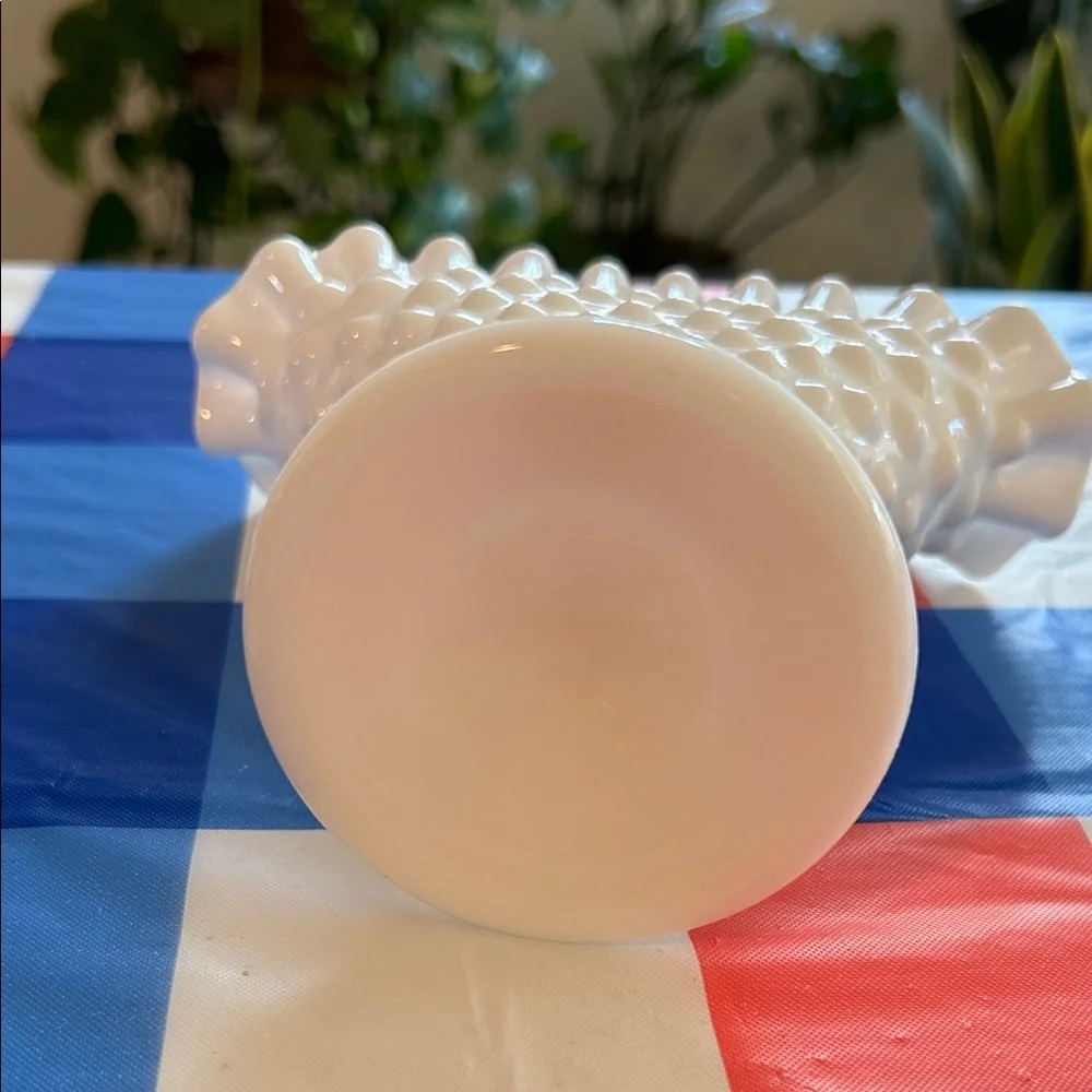 Vintage Fenton White Milk Glass Hobnail Fan Vase